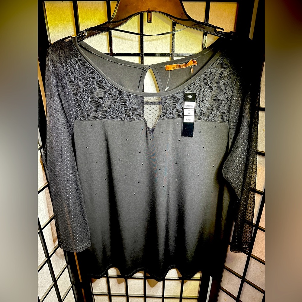 BELLDINI Y2K BRAND FORMAL BLACK EMBELLISHED BLOUSE NEW